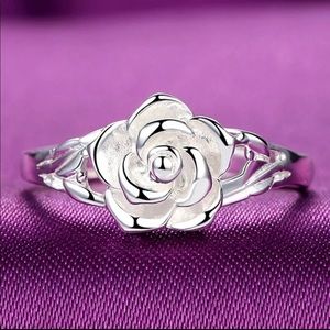 Sterling Silver 925 Etched Rose Ring Size 7